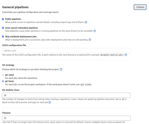 General settings options